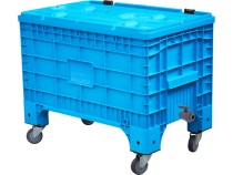 Контейнер 1017х636х793 сплошной, на колёсах, с крышкой на петлях, с КШ 1 внешняя резьба цв. сини Контейнер 1017х636х793 сплошной, на колёсах, с крышкой на петлях, с КШ 1 внешняя резьба цв. сини