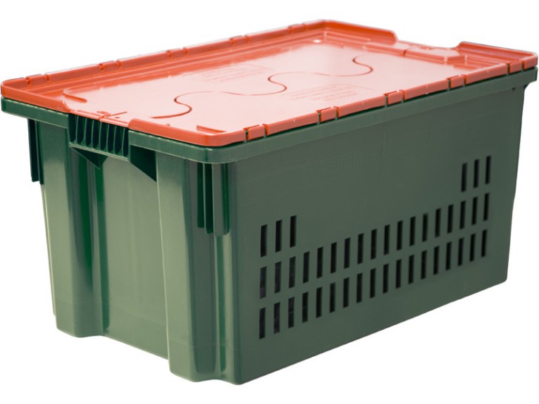 Ящик 600х400х300 дно сплошное, стенки перфорированные, Safe PRO цв. зелёный с оранжевой крышкой купить в Белгороде