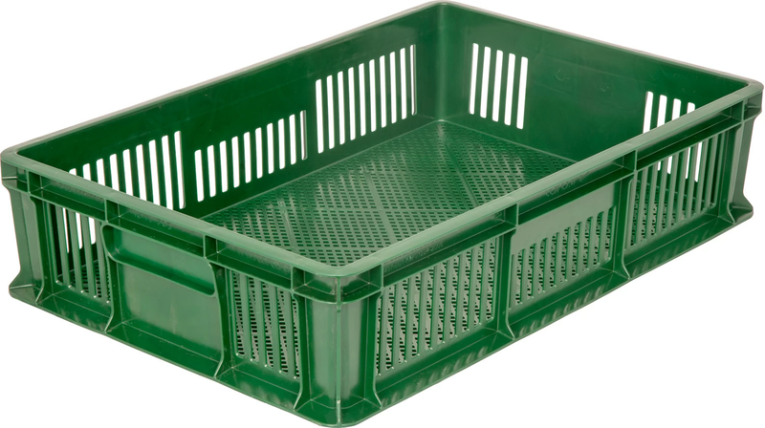 Ящик 600х400х140 мм перфорированный без ручек зелёный купить в Белгороде