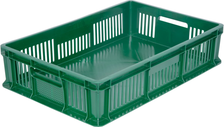 Ящик 600х400х140 мм дно сплош.стенки перф. с полузакрытой ручкой зеленый купить в Белгороде