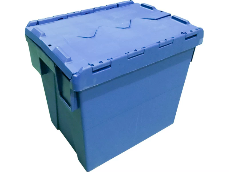 Ящик 400х300х356 сплошной, с крышкой синий купить в Белгороде