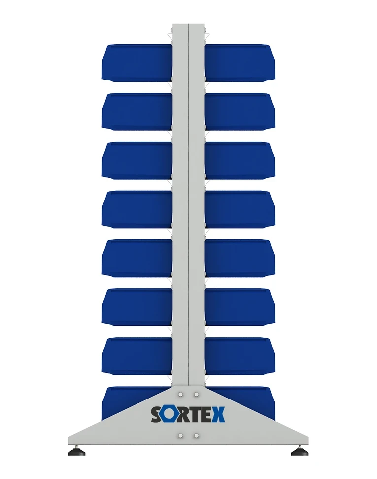 Стеллаж для пластиковых лотков SORTEX двухсторонний 1500x1000x800.02 купить в Белгороде