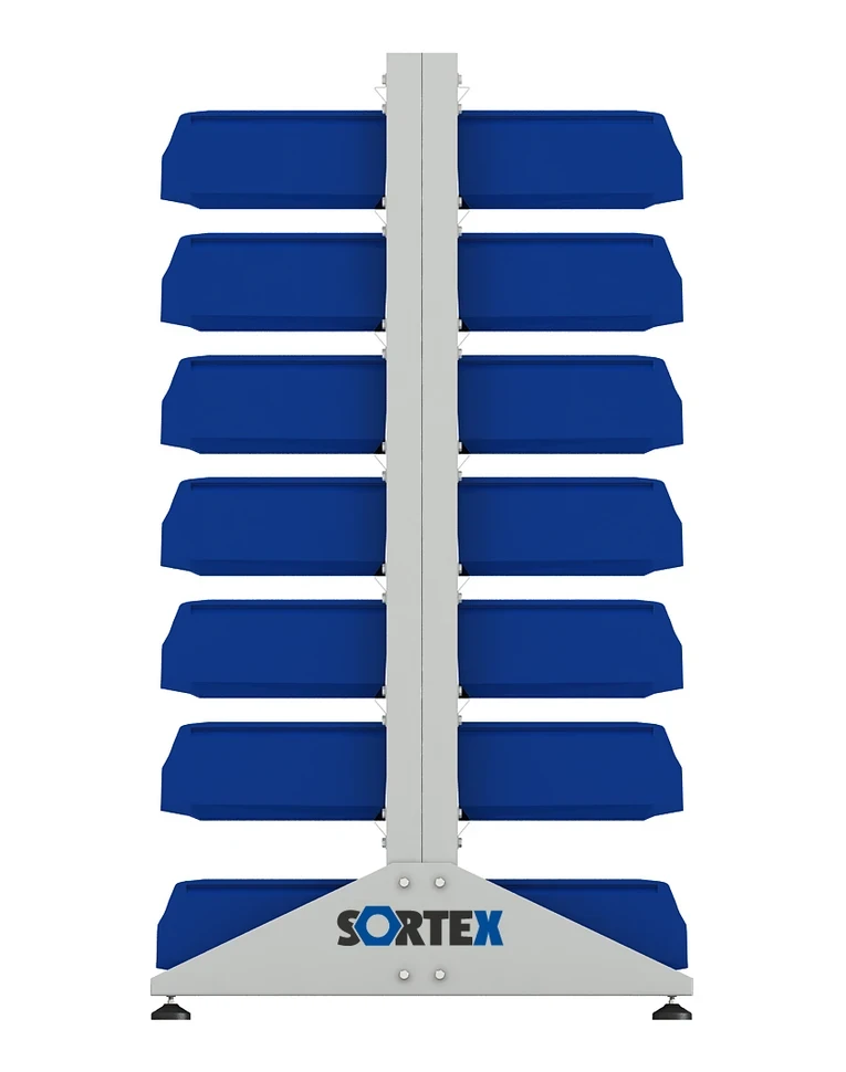 Стеллаж для пластиковых лотков SORTEX двухсторонний 1500x1000x800.03 купить в Белгороде