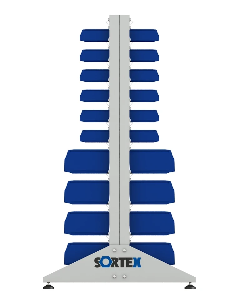Стеллаж для пластиковых лотков SORTEX двухсторонний 1500x1000x800.04 купить в Белгороде