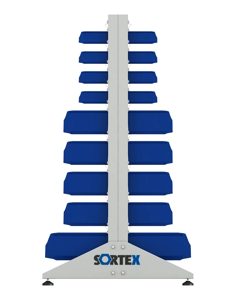 Стеллаж для пластиковых лотков SORTEX двухсторонний 1500x1000x800.05 купить в Белгороде