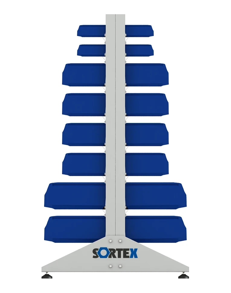 Стеллаж для пластиковых лотков SORTEX двухсторонний 1500x1000x800.06 купить в Белгороде