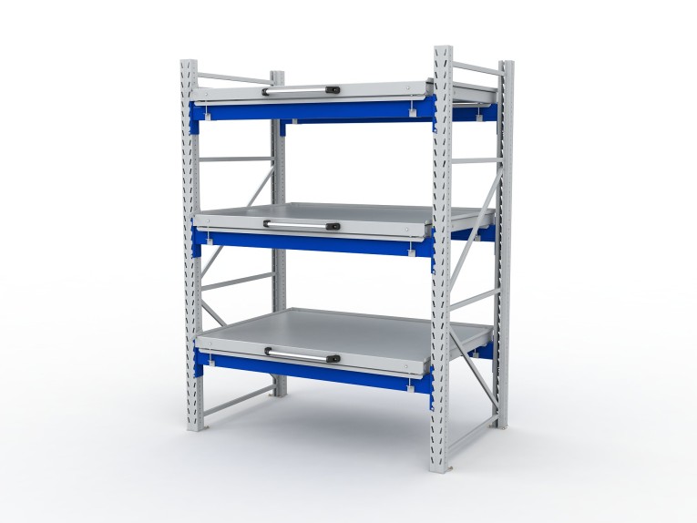 Стеллаж с выкатными платформами S-HEAVY 1000/1300 (3 яруса хранения) купить в Белгороде