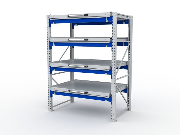 Стеллаж с выкатными платформами S-HEAVY 1000/1300 (4 яруса хранения) купить в Белгороде